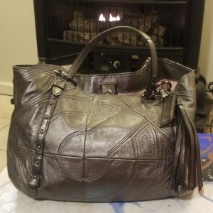 Metallic Silver leather Coach purse